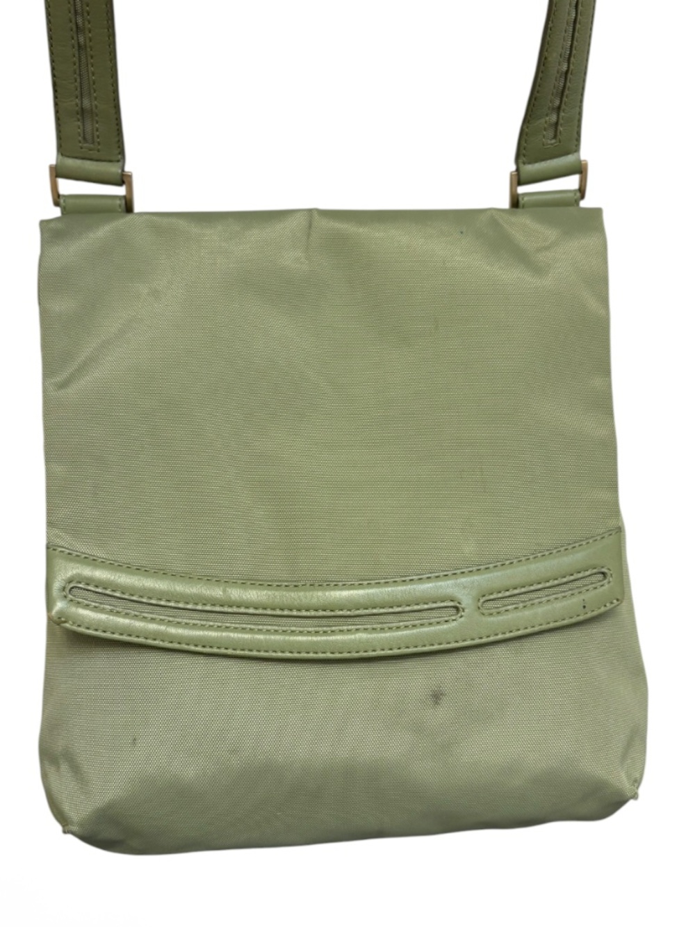 TUMI green nylon and leather crossbody messenger flap bag